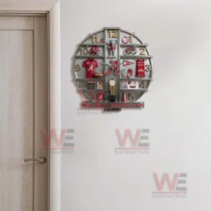 Alabama Crimson Tide Home Decorative 3D Wall Clock 6 Alabama Crimson Tide wall clock hanging on a neutral wall showing scale placement and decorative impact in a modern room setting!
