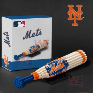 New York Mets inspired baseball bat building block model with matching display box and stand!