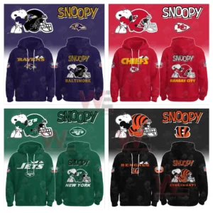 All Team NFL x Snoopy Hoodie 11 Team inspired hoodies with Snoopy graphics strong color palettes and football themed designs!