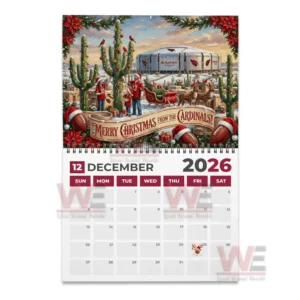 Players celebrate Christmas in a decorated desert scene with cactus trees a sleigh and a stadium in the background!