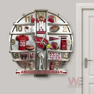 Arizona Cardinals Home Decorative 3D Wall Clock 6 Arizona Cardinals wall clock mounted on a modern interior wall with clean background and clear team details!