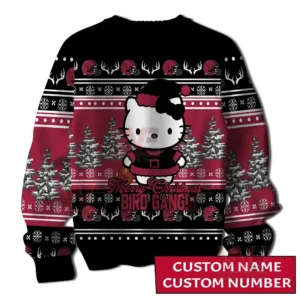 Holiday sweater front design centered on Hello Kitty with Cardinals inspired Christmas graphics!