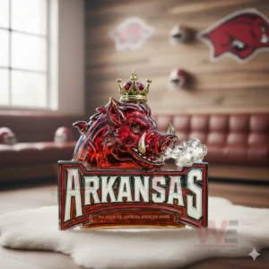 Crowned razorback head whiskey bottle with red glass and team branding!
