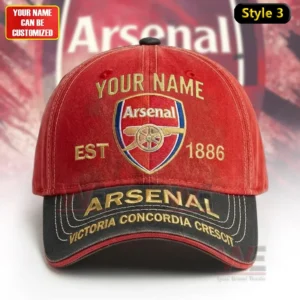 Red Arsenal baseball cap with central crest establishment year text and embroidered slogan on the brim!