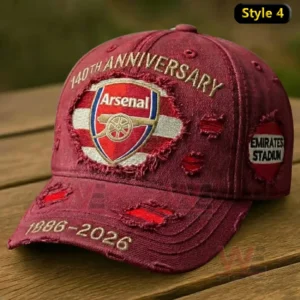 Distressed maroon Arsenal anniversary cap with embroidered crest worn texture and commemorative details!