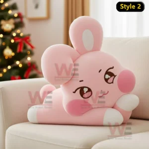 ATEEZ Luxurious Plush Pillows 13 Pink rabbit plush pillow on a sofa in a festive room!