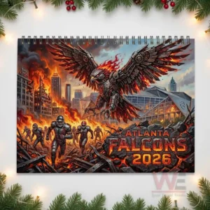 Mechanical falcon flies over burning city ruins as football players run forward through flames!