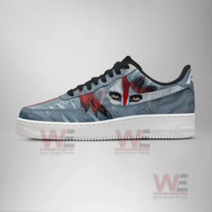 Left side view of Varang inspired sneakers with strong visual focus on the eyes!