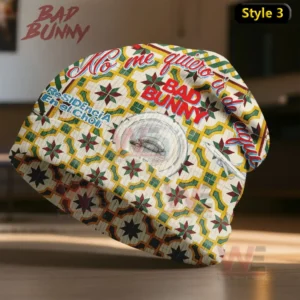 Bad Bunny Beanie Hat cap 7 A multicolor knit beanie with geometric patterns cultural style textures and artistic lettering!