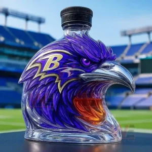 Baltimore Ravens Limited Edition Whisky Bottle 6 Glass raven bottle with black cap in sports arena!