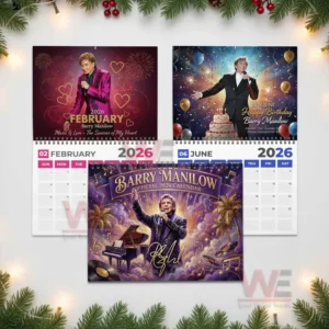 NEW Barry Manilow 2026 Wall Calendar 11 Collage of Barry Manilow calendar pages with monthly themed portraits and decorative backgrounds from the twenty twenty six calendar!