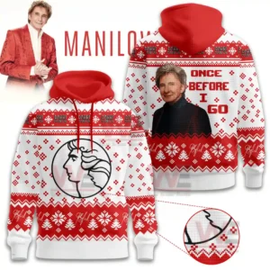 Red and white Christmas hoodie with festive patterns singer themed artwork front and back view shown clearly!