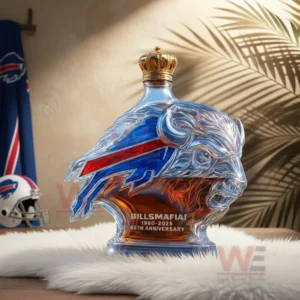 Crowned buffalo head anniversary whiskey bottle with amber liquid!