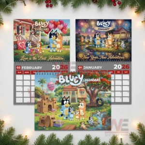 Bluey 2026 Wall Calendar 10 January and February Bluey calendar pages placed above the cover page!