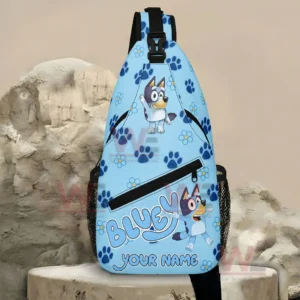 Bluey Personalized Sling Bags 5 Front view of Bluey sling backpack with playful cartoon design!