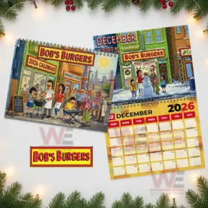 Bob's Burgers 2026 Wall Calendar 9 Bobs Burgers 2026 calendar cover and December page displayed together.