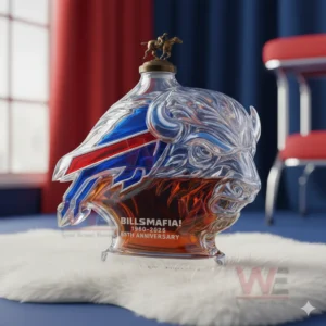 Buffalo themed whiskey bottle with detailed glass design in a sports styled room!