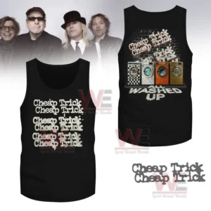 Black sleeveless shirt with repeated white band text on the front!