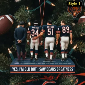 Chicago Bears legend players ornament hanging on a decorated Christmas tree representing historic team greatness!