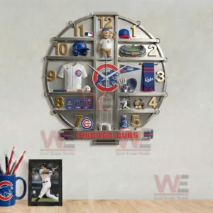 Chicago Cubs wall clock with baseball themed collectibles metallic structure numbered dial and strong team identity for fan decoration!