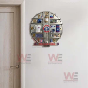 Chicago Cubs themed wall clock hanging near a door highlighting decorative impact and practical home placement!