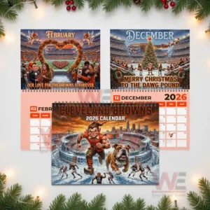 Cleveland Browns 2026 Wall Calendar 8 Collage of Cleveland Browns 2026 calendar pages including February December and the cover.