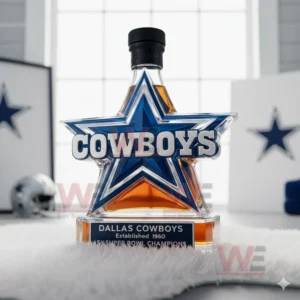 A Cowboys star bottle placed on a fluffy surface with bright daylight shining through large windows!
