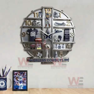 Dallas Cowboys Home Decorative 3D Wall Clock 6 Dallas Cowboys wall clock mounted on a bright wall showing clear team symbols and organized football themed design!