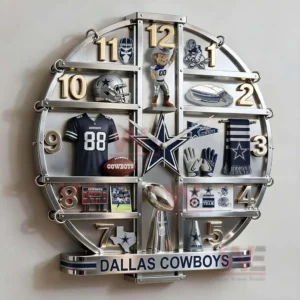 Dallas Cowboys Home Decorative 3D Wall Clock 8 Large Dallas Cowboys wall clock near a doorway with star logo football items and strong team identity design!