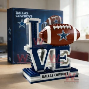 Brick built love display with football detail and Dallas Cowboys theme on a table!