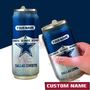 A pair of Cowboys themed can style tumblers with vivid team branding and a customizable name section!