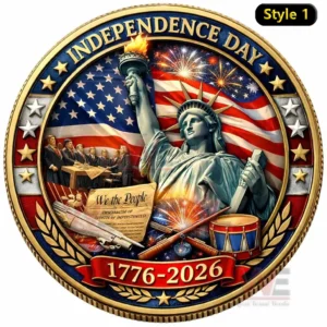 Decorative patriotic medallion with Statue of Liberty American flag fireworks historic leaders and national symbols!