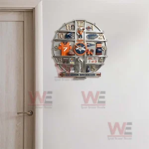 Denver Broncos Home Decorative 3D Wall Clock 6 Denver Broncos wall clock mounted near a doorway with clear team identity and organized sports design!