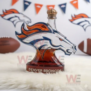 Denver Broncos Limited Edition Whiskey Bottle 6 Denver Broncos horse head decorative bottle on white fur with team banners!