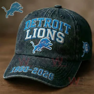 Detroit Lions vintage style baseball cap with embroidered lettering lion logo and classic fan inspired appearance!