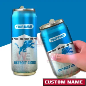 Detroit Lions NFL Personalized Can Tumbler 4 A pair of Lions themed can style tumblers with bold team branding and a customizable name section!