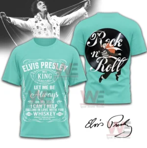 Turquoise shirt with vintage rock music design and performer illustration!