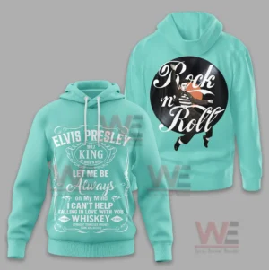 Turquoise hoodie with classic rock themed front text and back artwork!