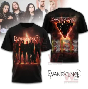 Black rock band shirt with intense group image and bold stage lighting design!