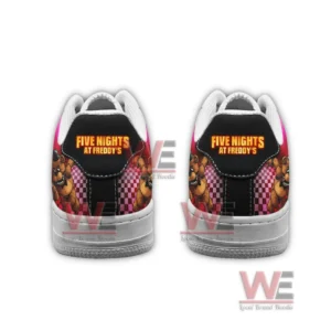 Five Nights at Freddy's This Time There Will Be No Second Chances Air Force 1 Sneakers 7 Rear view of horror game themed sneakers with colorful character art and bold heel lettering!