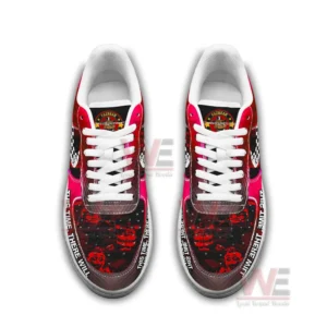 Five Nights at Freddy's This Time There Will Be No Second Chances Air Force 1 Sneakers 6 Top view of horror themed sneakers with white laces and red black artwork!