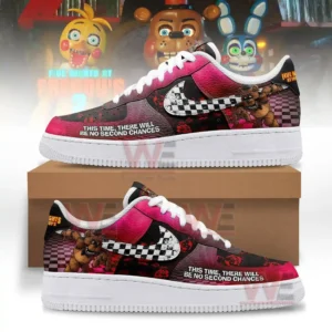 Horror game inspired sneakers shown with dramatic character background and bold graphic design!