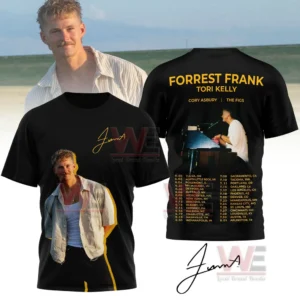 Black short sleeve shirt showing front singer portrait and back tour performance design!