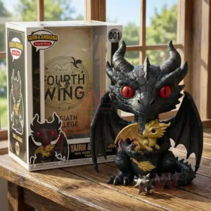 Fantasy dragon collectible figure displayed with its box near a window in a warm indoor setting!