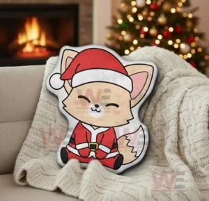 FoxI.Ny Stray Kids Custom Shaped Pillow 7 Cartoon fox shaped pillow in Santa outfit with Christmas tree and warm living room setting!