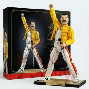 Building block performance figure with microphone raised arm and display box behind!