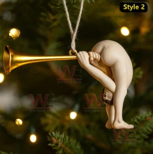 Funny Medieval Cat & Butt Trumpet Christmas Ornaments 7 Black cat Christmas ornament playing a musical instrument on a tree!