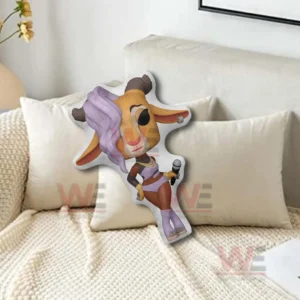 Gazelle singer character pillow with microphone leaning on a beige sofa with soft pillows!