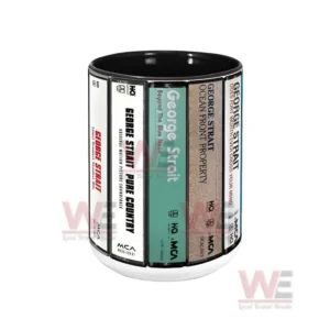 Back view of a retro cassette style mug inspired by George Strait country music albums!