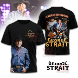 Black hoodie with George Strait portrait on the front and a motorcycle inspired country music design on the back!
